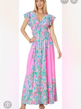 EUC Lilly Pultizer Verona Flutter Sleeve Maxi Dress ( Altered at V-Neck)